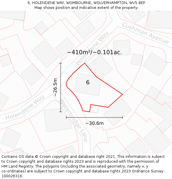 6, HOLENDENE WAY, WOMBOURNE, WOLVERHAMPTON, WV5 8EP: Plot and title map