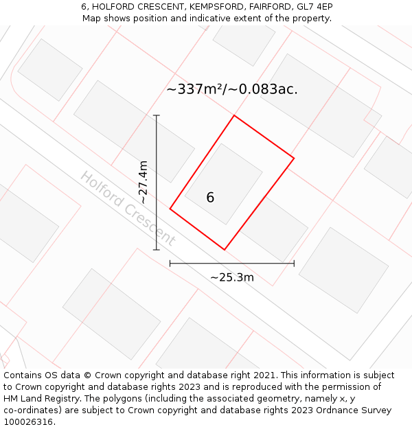 6, HOLFORD CRESCENT, KEMPSFORD, FAIRFORD, GL7 4EP: Plot and title map