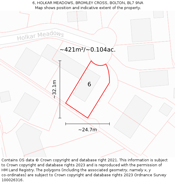 6, HOLKAR MEADOWS, BROMLEY CROSS, BOLTON, BL7 9NA: Plot and title map