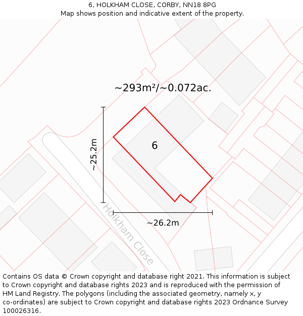 6, HOLKHAM CLOSE, CORBY, NN18 8PG: Plot and title map