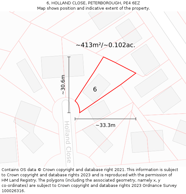 6, HOLLAND CLOSE, PETERBOROUGH, PE4 6EZ: Plot and title map