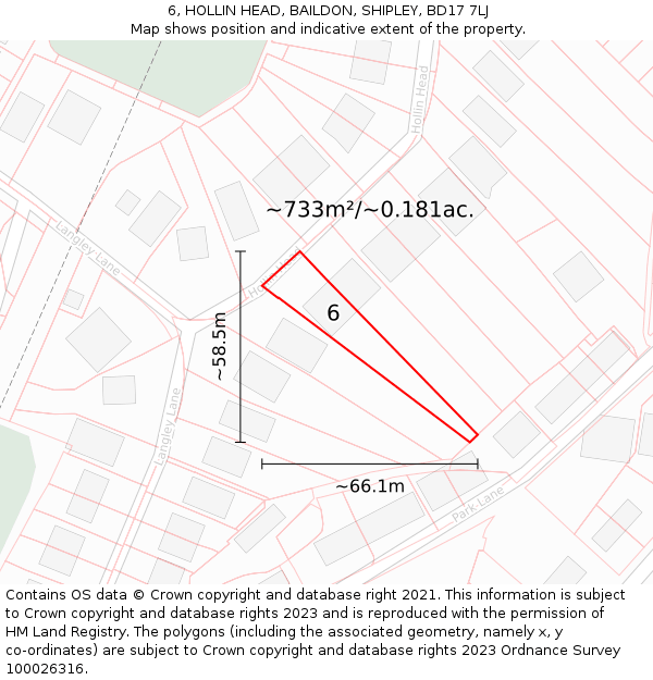 6, HOLLIN HEAD, BAILDON, SHIPLEY, BD17 7LJ: Plot and title map