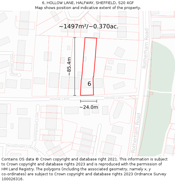 6, HOLLOW LANE, HALFWAY, SHEFFIELD, S20 4GF: Plot and title map