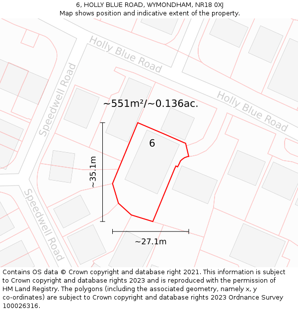 6, HOLLY BLUE ROAD, WYMONDHAM, NR18 0XJ: Plot and title map