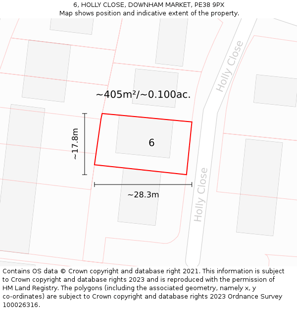 6, HOLLY CLOSE, DOWNHAM MARKET, PE38 9PX: Plot and title map