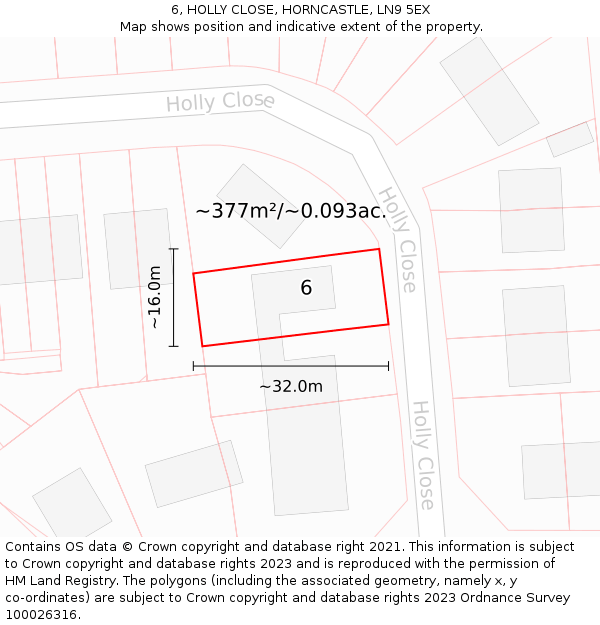 6, HOLLY CLOSE, HORNCASTLE, LN9 5EX: Plot and title map