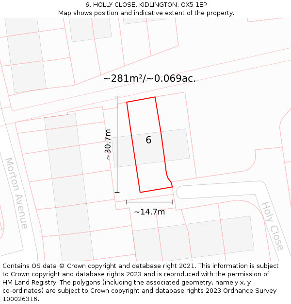 6, HOLLY CLOSE, KIDLINGTON, OX5 1EP: Plot and title map
