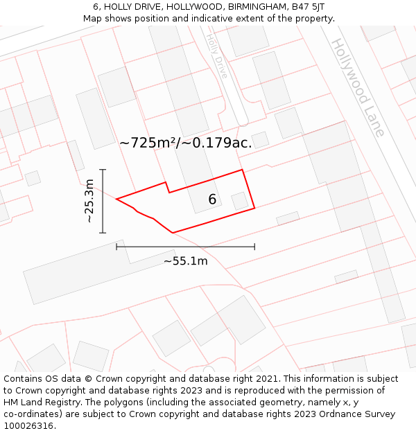 6, HOLLY DRIVE, HOLLYWOOD, BIRMINGHAM, B47 5JT: Plot and title map