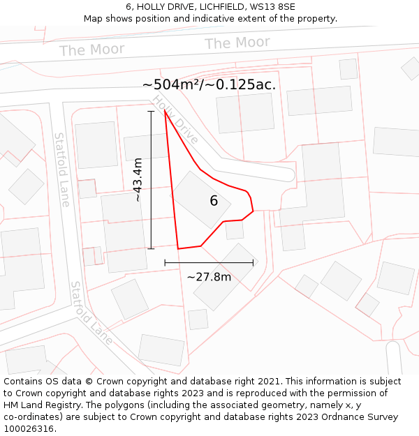 6, HOLLY DRIVE, LICHFIELD, WS13 8SE: Plot and title map