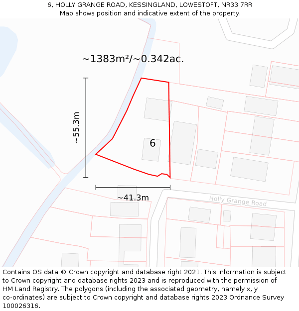 6, HOLLY GRANGE ROAD, KESSINGLAND, LOWESTOFT, NR33 7RR: Plot and title map