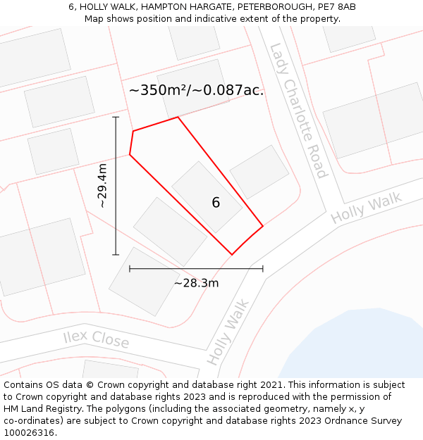 6, HOLLY WALK, HAMPTON HARGATE, PETERBOROUGH, PE7 8AB: Plot and title map