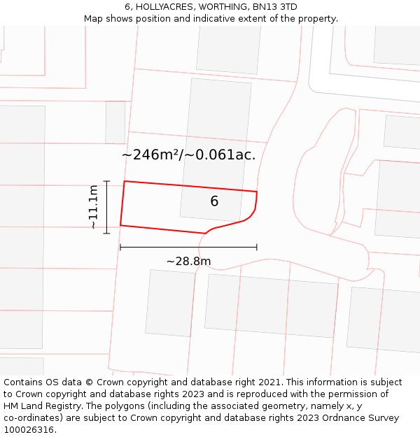 6, HOLLYACRES, WORTHING, BN13 3TD: Plot and title map