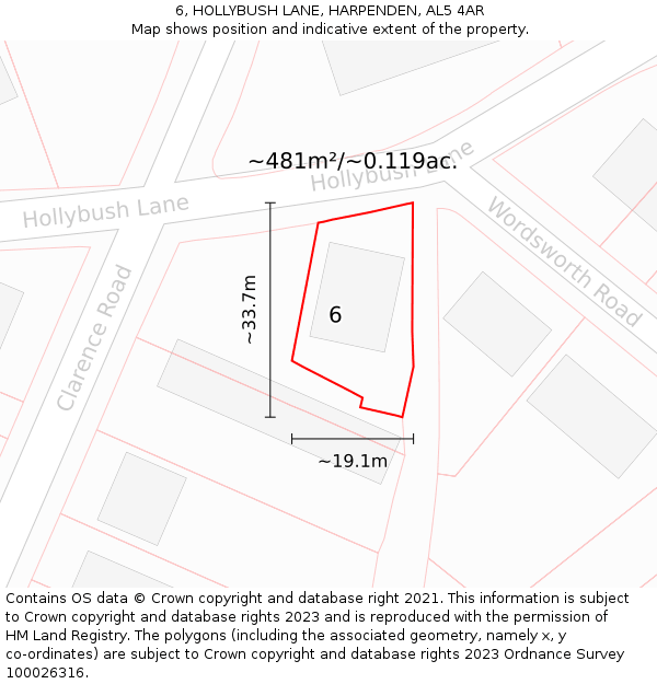 6, HOLLYBUSH LANE, HARPENDEN, AL5 4AR: Plot and title map
