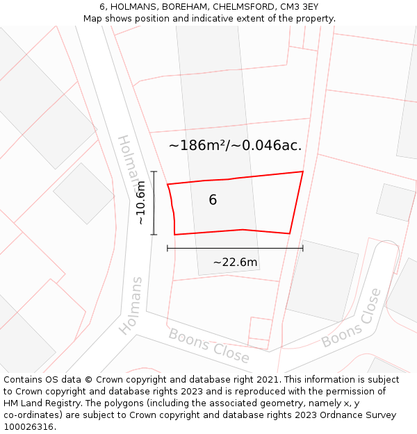 6, HOLMANS, BOREHAM, CHELMSFORD, CM3 3EY: Plot and title map