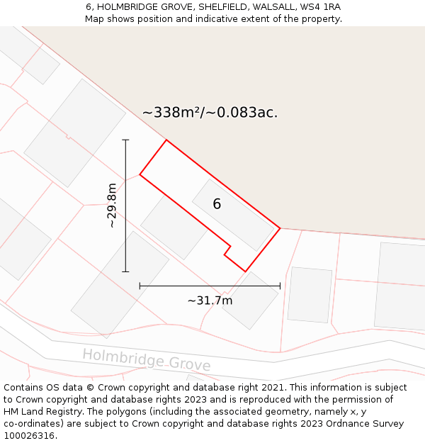 6, HOLMBRIDGE GROVE, SHELFIELD, WALSALL, WS4 1RA: Plot and title map