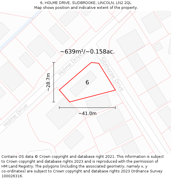 6, HOLME DRIVE, SUDBROOKE, LINCOLN, LN2 2QL: Plot and title map