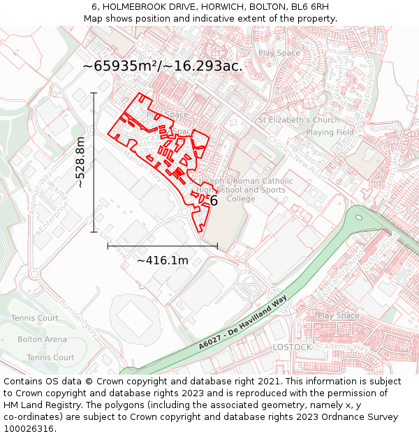 6, HOLMEBROOK DRIVE, HORWICH, BOLTON, BL6 6RH: Plot and title map