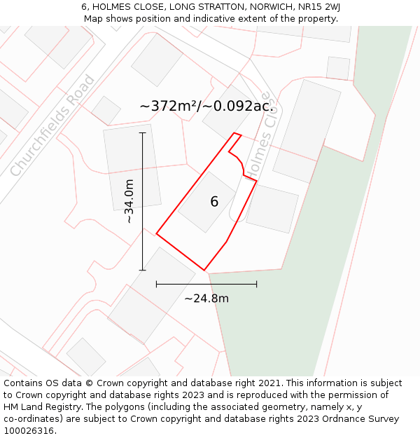 6, HOLMES CLOSE, LONG STRATTON, NORWICH, NR15 2WJ: Plot and title map