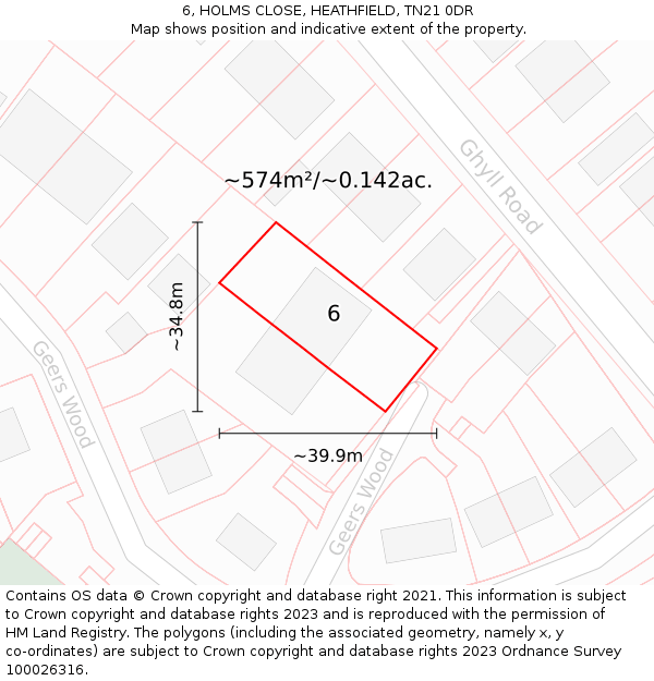 6, HOLMS CLOSE, HEATHFIELD, TN21 0DR: Plot and title map