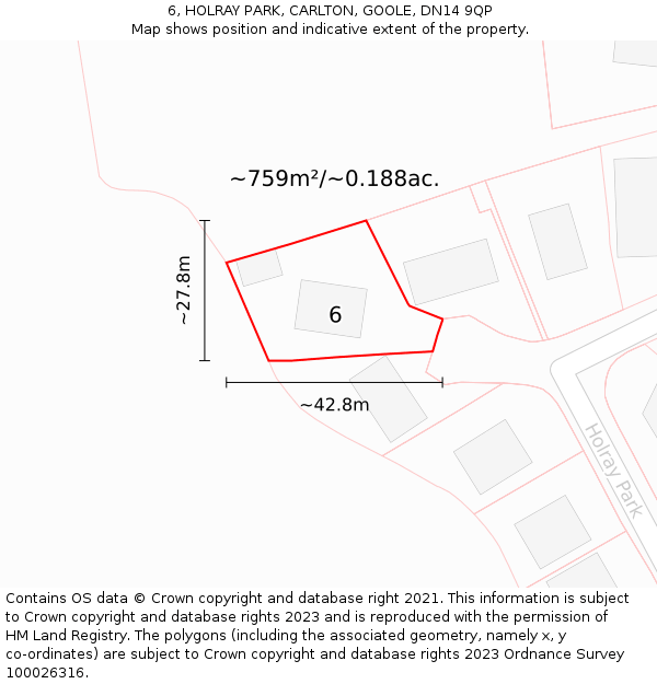6, HOLRAY PARK, CARLTON, GOOLE, DN14 9QP: Plot and title map