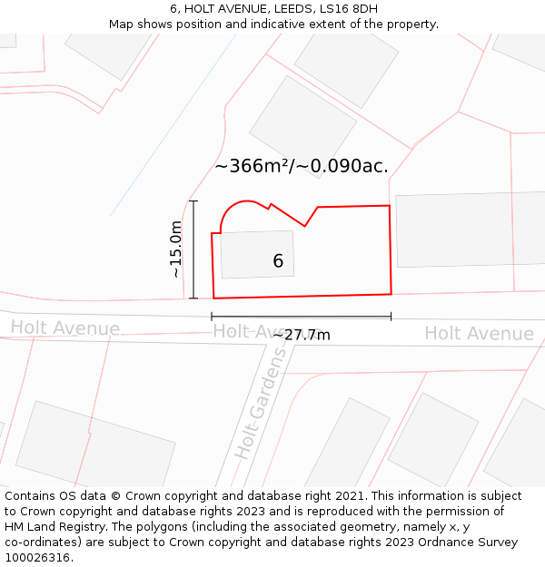 6, HOLT AVENUE, LEEDS, LS16 8DH: Plot and title map