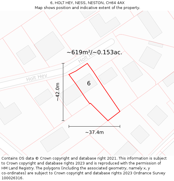6, HOLT HEY, NESS, NESTON, CH64 4AX: Plot and title map