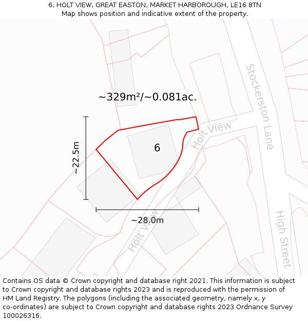6, HOLT VIEW, GREAT EASTON, MARKET HARBOROUGH, LE16 8TN: Plot and title map