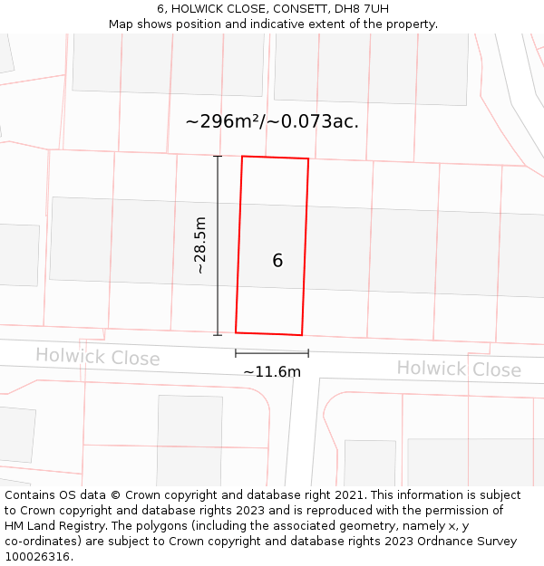 6, HOLWICK CLOSE, CONSETT, DH8 7UH: Plot and title map