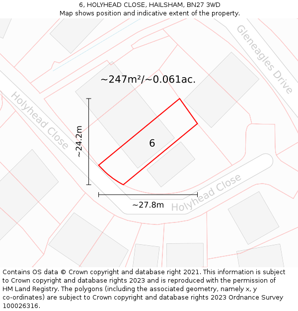 6, HOLYHEAD CLOSE, HAILSHAM, BN27 3WD: Plot and title map