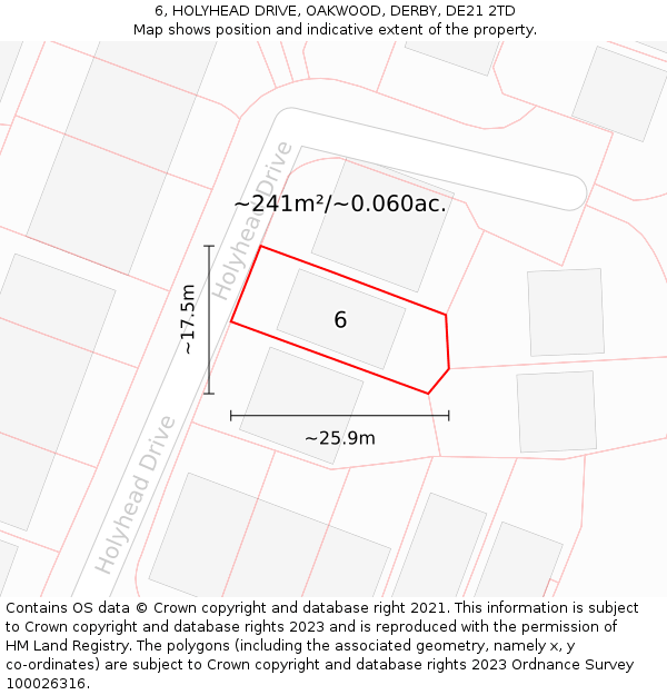 6, HOLYHEAD DRIVE, OAKWOOD, DERBY, DE21 2TD: Plot and title map