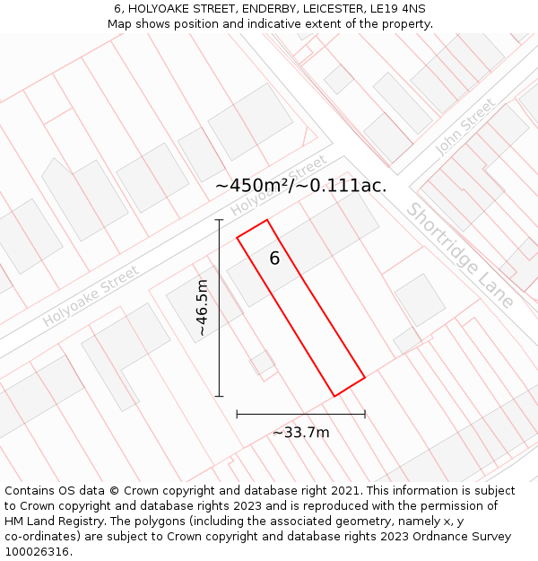 6, HOLYOAKE STREET, ENDERBY, LEICESTER, LE19 4NS: Plot and title map