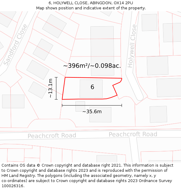 6, HOLYWELL CLOSE, ABINGDON, OX14 2PU: Plot and title map