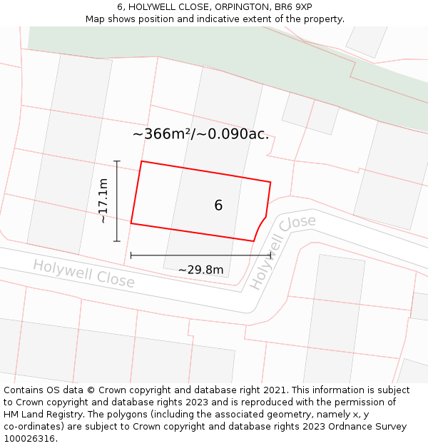6, HOLYWELL CLOSE, ORPINGTON, BR6 9XP: Plot and title map