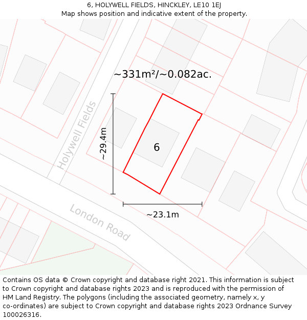 6, HOLYWELL FIELDS, HINCKLEY, LE10 1EJ: Plot and title map