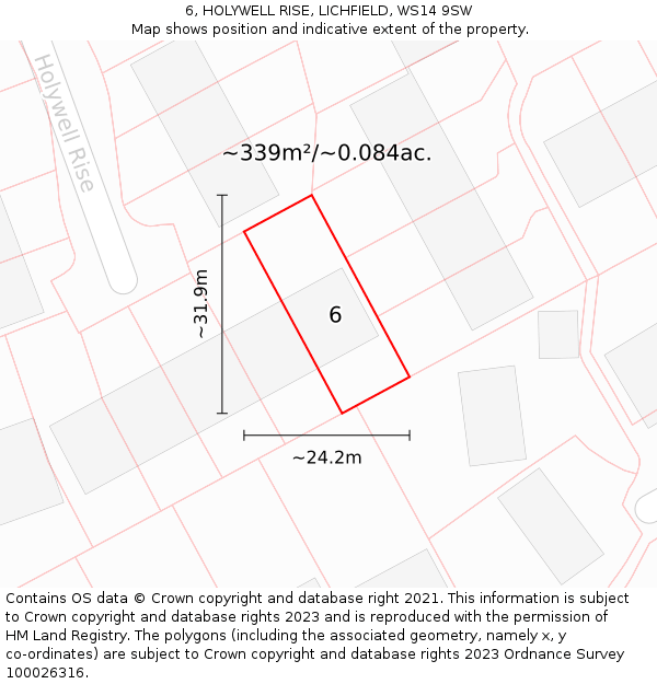 6, HOLYWELL RISE, LICHFIELD, WS14 9SW: Plot and title map