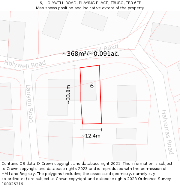 6, HOLYWELL ROAD, PLAYING PLACE, TRURO, TR3 6EP: Plot and title map