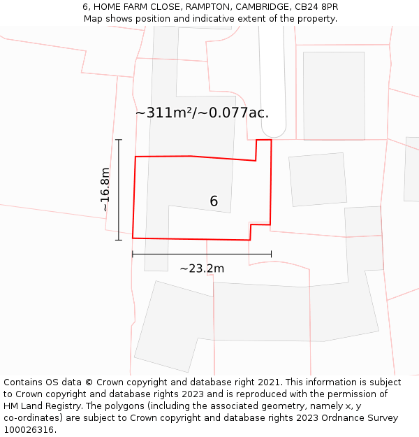 6, HOME FARM CLOSE, RAMPTON, CAMBRIDGE, CB24 8PR: Plot and title map