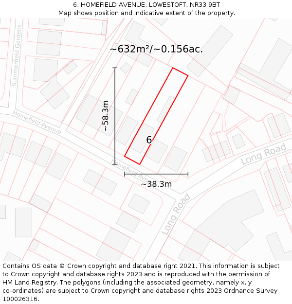 6, HOMEFIELD AVENUE, LOWESTOFT, NR33 9BT: Plot and title map