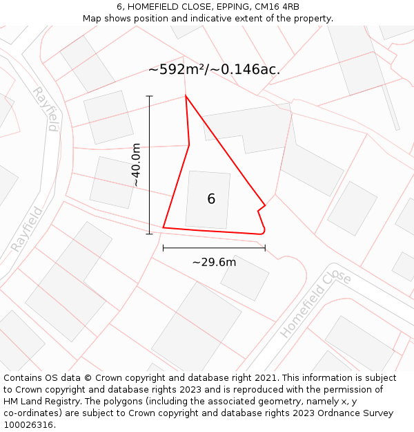 6, HOMEFIELD CLOSE, EPPING, CM16 4RB: Plot and title map