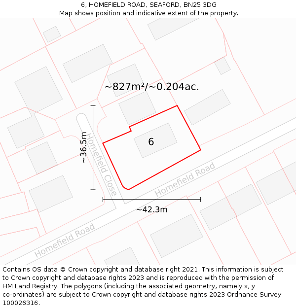 6, HOMEFIELD ROAD, SEAFORD, BN25 3DG: Plot and title map