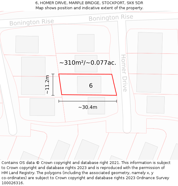 6, HOMER DRIVE, MARPLE BRIDGE, STOCKPORT, SK6 5DR: Plot and title map