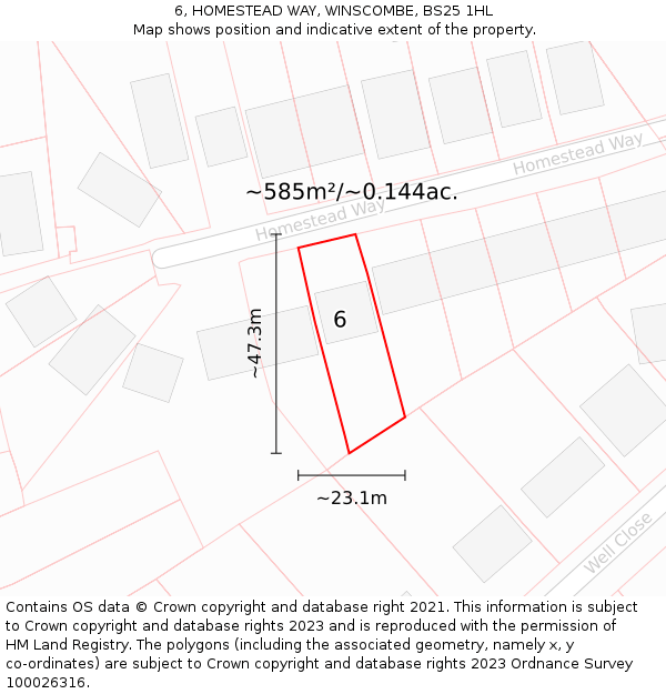 6, HOMESTEAD WAY, WINSCOMBE, BS25 1HL: Plot and title map
