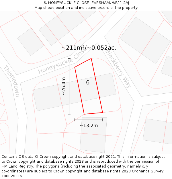 6, HONEYSUCKLE CLOSE, EVESHAM, WR11 2AJ: Plot and title map
