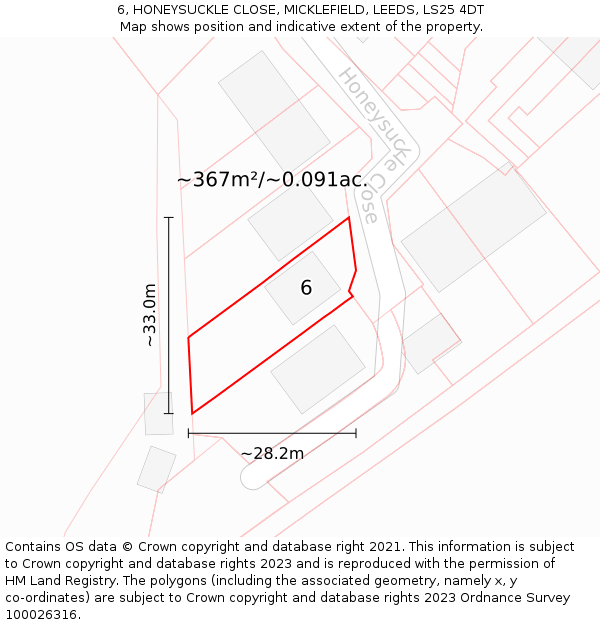 6, HONEYSUCKLE CLOSE, MICKLEFIELD, LEEDS, LS25 4DT: Plot and title map