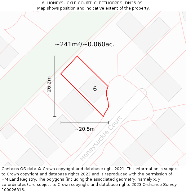 6, HONEYSUCKLE COURT, CLEETHORPES, DN35 0SL: Plot and title map