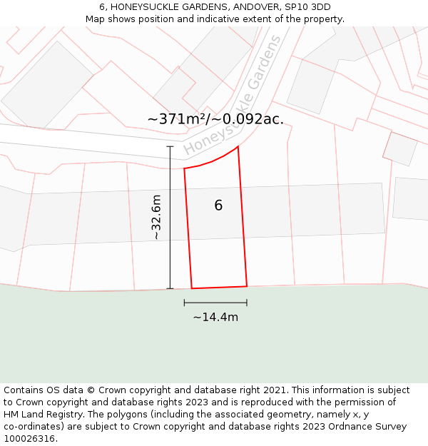 6, HONEYSUCKLE GARDENS, ANDOVER, SP10 3DD: Plot and title map