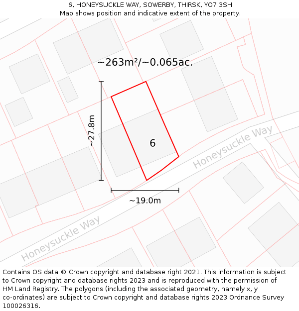 6, HONEYSUCKLE WAY, SOWERBY, THIRSK, YO7 3SH: Plot and title map