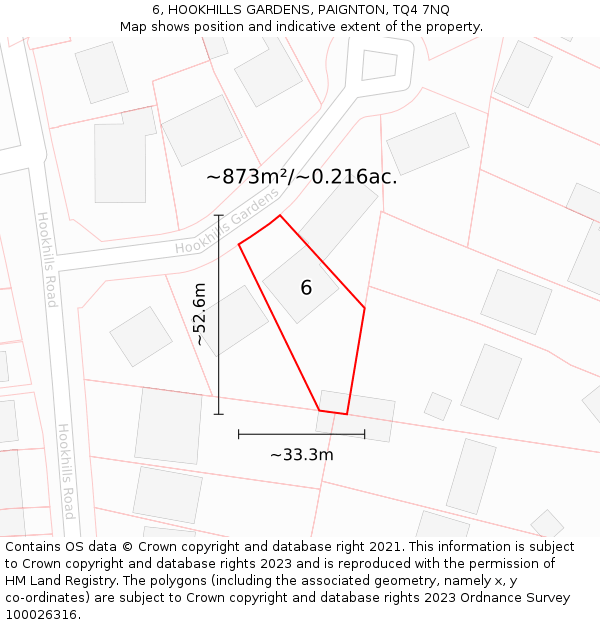6, HOOKHILLS GARDENS, PAIGNTON, TQ4 7NQ: Plot and title map