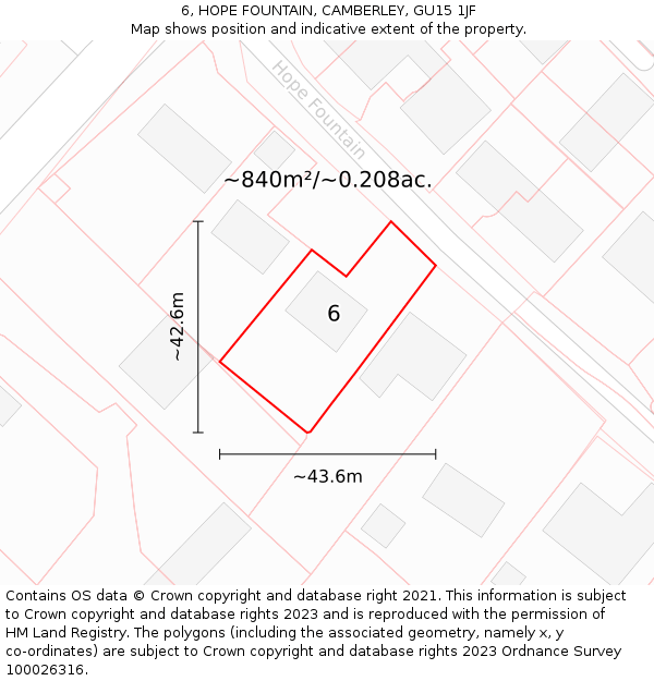 6, HOPE FOUNTAIN, CAMBERLEY, GU15 1JF: Plot and title map