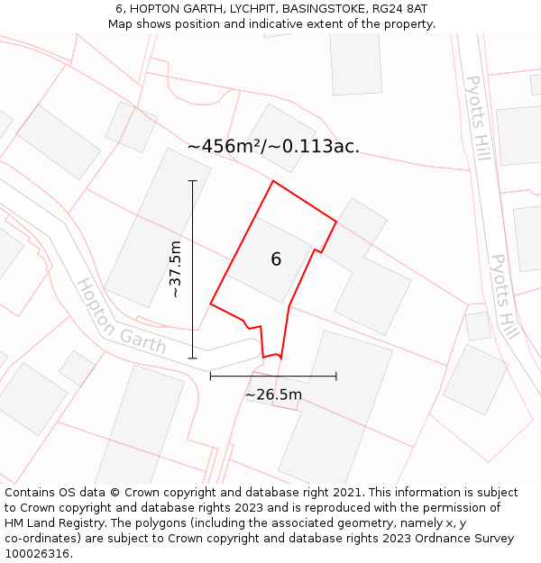 6, HOPTON GARTH, LYCHPIT, BASINGSTOKE, RG24 8AT: Plot and title map